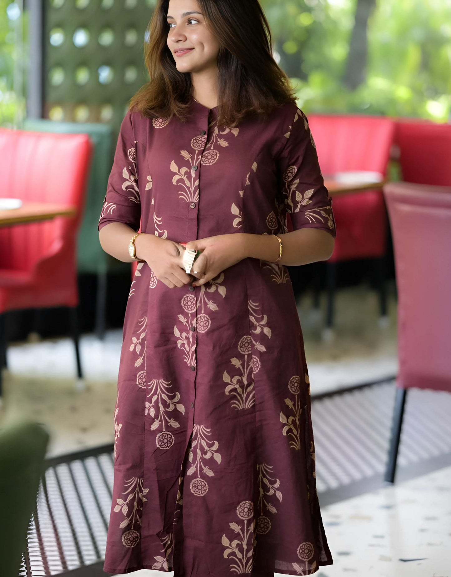 Charvi Blockprint Aline Kurti Coord Set- Gulabi Paridhan