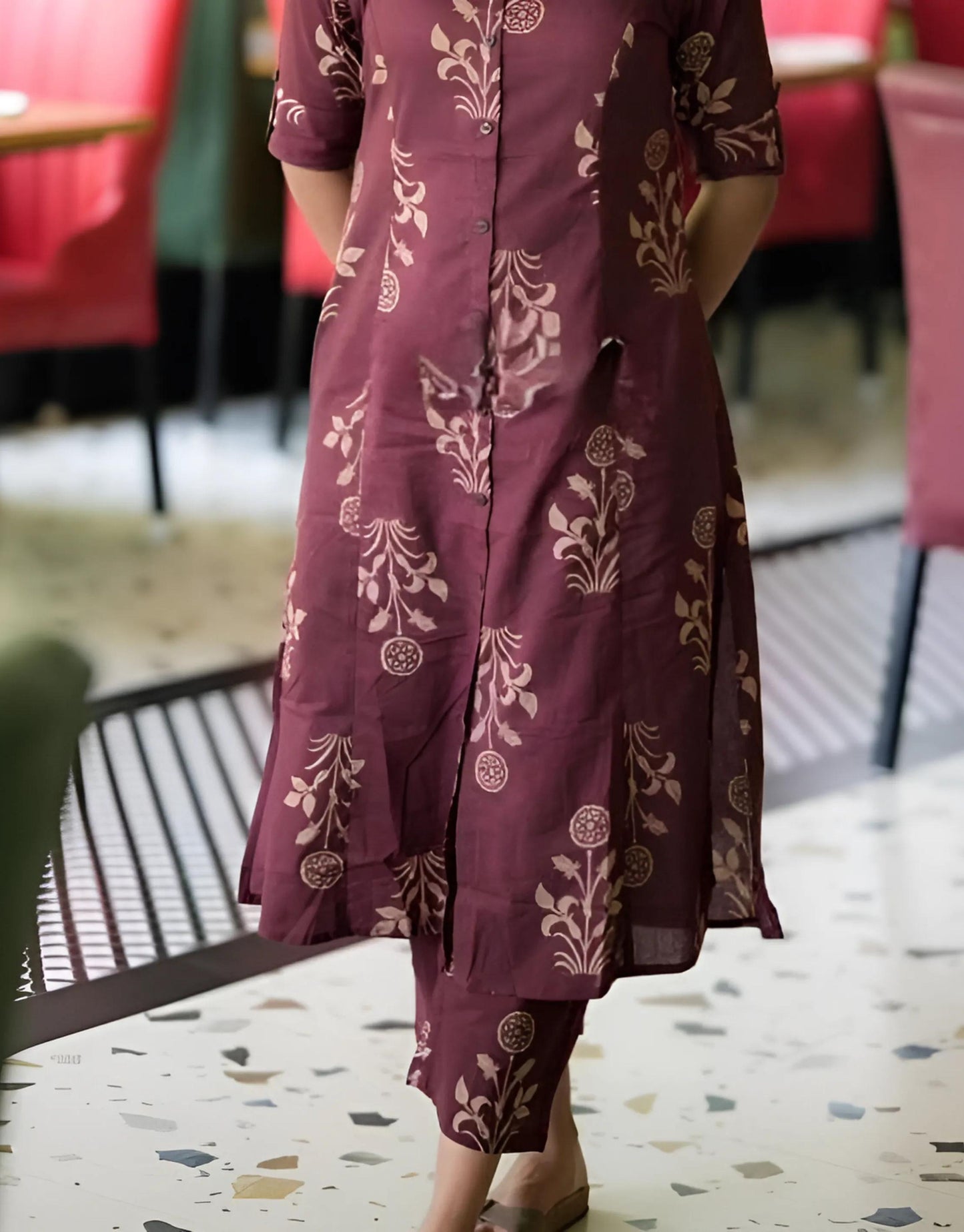 Charvi Blockprint Aline Kurti Coord Set- Gulabi Paridhan